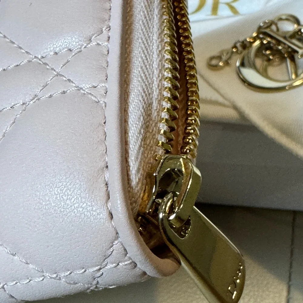 Dior Quilted Cannage Leather Zip Wallet in Pale Pink with Gold Hardware, NWOT